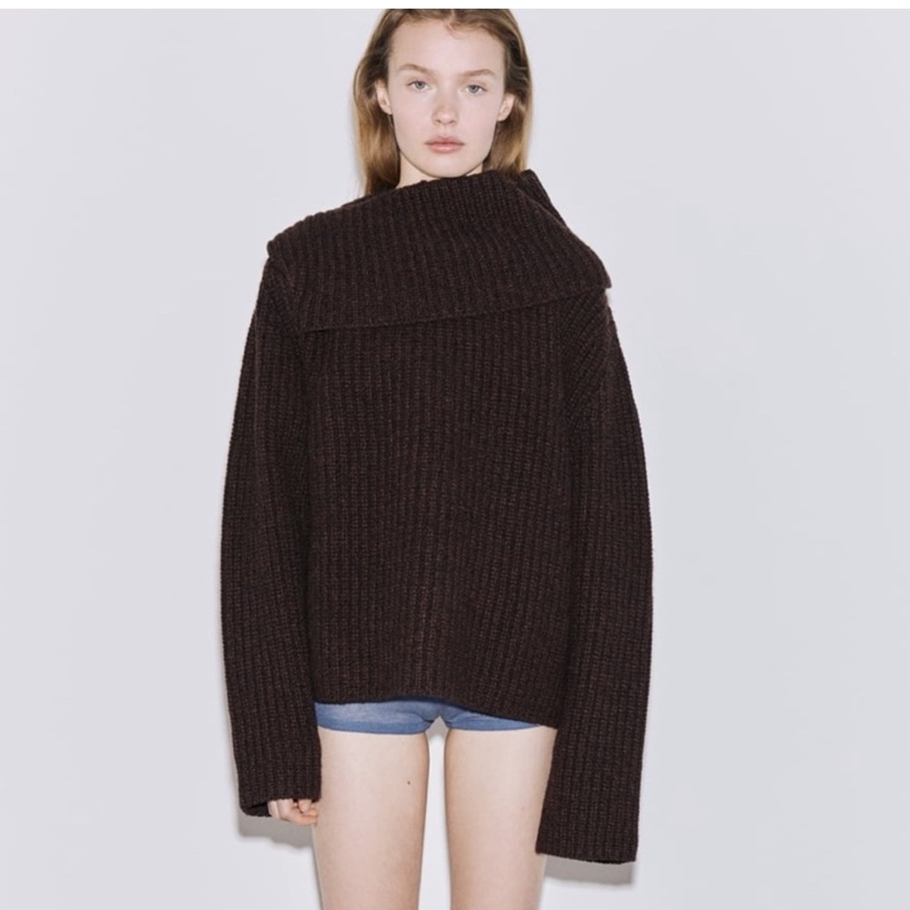 Zara 100% Wool Double Collar Sweater